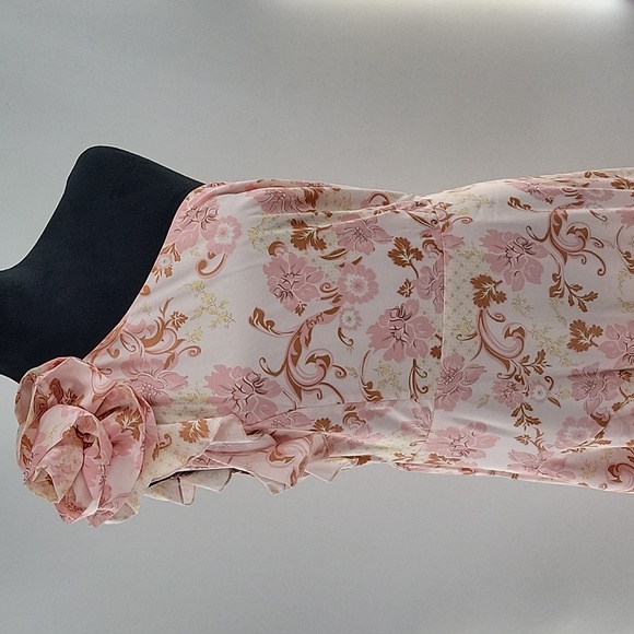 Elegant Pink Floral Hi Low One-Shoulder Dress NWT - Picture 9 of 16